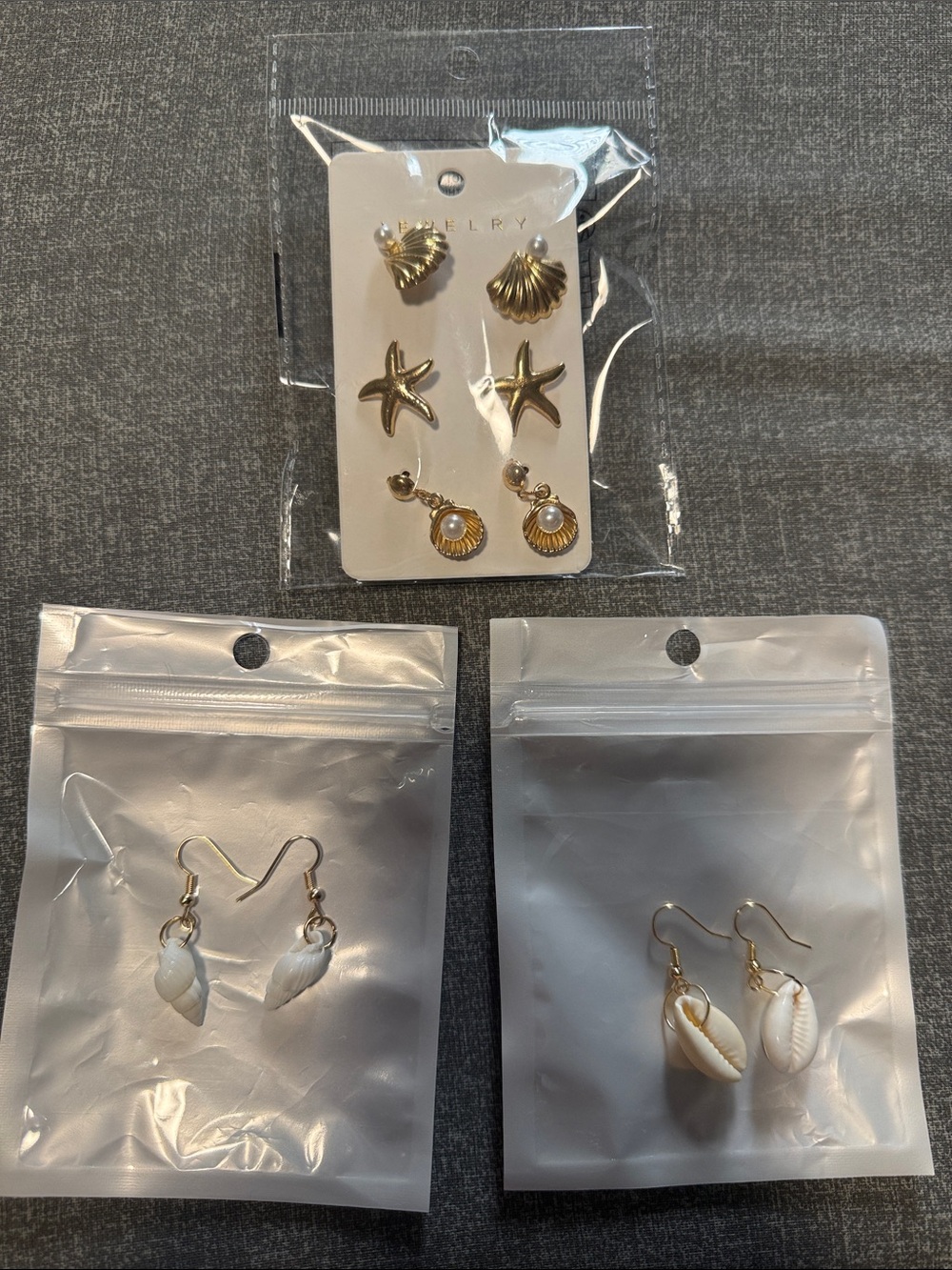 Gold Shell & Starfish Earring Set + White Shell Drop Earrings
